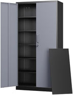 Letaya Metal Storage Cabinet with Lock Door and 5 Shelves,6 Tier Steel Garage Tool Cabinet for Home Office Utility Room 72" H X 36" W X18 D (Black Gray) by LetayaMetalCabinets
