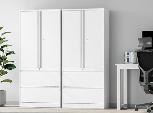 SISESOL Metal Storage Cabinet with Drawers,71" Tall Locking Steel Storage Cabinet with Doors and Shelves,White Metal File Cabinets for Home Office,Warehouse,Garage,School - Image 2