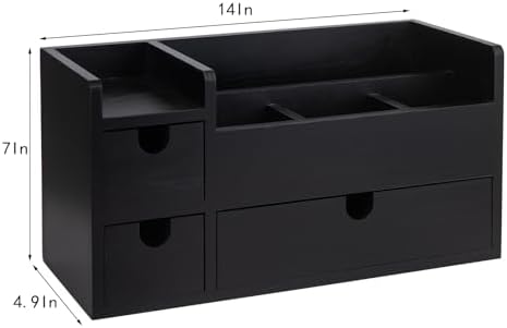 Vintage Black Wooden Desktop Organizer Removable Drawers Office Supplies Wood Storage Cabinet Caddy Box Stationery Pencil Slots Mail Holder Note Pads Accessories Home Makeup Tools Cosmetics - Image 3