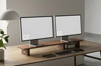 Walnut Dual Monitor Stand Riser - 43.3" Extra Long Wooden Monitor Stand for 2 Monitors, Desk Shelf Organizer for iMac, Laptop & Ultrawide Displays, Natural Wood Grain - Image 6