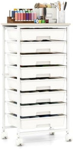 Giantex 8 Drawers Rolling Cart with Wheels, Wood Top, Sturdy Frame by Giantex