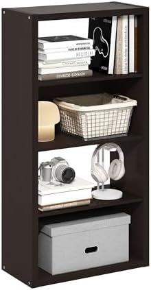 Furinno Viola 4-Tier Book Shelf, Extra Thick Frame Bookshelf, Dark Oak by Furinno-FitsYourSpaceFitsYourBudget