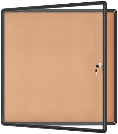 Mifuro 38"x38" Enclosed Bulletin Board, Lockable Weather-Resistant Aluminum Cork Noticeboard for School & Office, Black Frame w/Cork by MifuroOfficeProduct