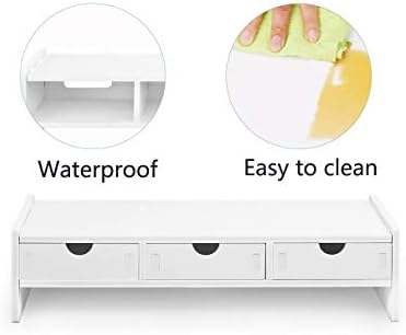 valen Monitor Stand Riser, Computer Laptop Riser Shelf with 3 Organizer Drawers (White, 19.5" L x 7.5" W x 4.7" H) (White) - Image 5