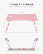 FISYOD Foldable Laptop Table, Portable Lap Desk Bed Table Tray, Laptop Stand with Cup Holder & Tablet Slot & Lifting Handle for Working Writing Drawing & Eating (Light Pink) - Image 2