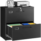 Letaya 2 Drawer File Cabinet with Lock,Metal Lateral Filing Cabinet for Home Office,Hanging Letter/Legal/A4 Size (Black, H27.95×W28.35×D15.74) by LetayaMetalCabinets