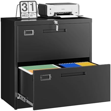 Letaya 2 Drawer File Cabinet with Lock,Metal Lateral Filing Cabinet for Home Office,Hanging Letter/Legal/A4 Size (Black, H27.95×W28.35×D15.74) by LetayaMetalCabinets