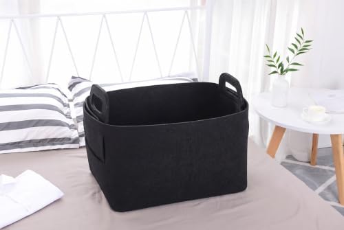 Minoisome Storage Basket Felt Storage Bin Collapsible& Convenient Box Organizer with Carry Handles for Office Bedroom Closet Babies Nursery Toys Laundry (Black, 17.9inch（L）×12.2inch（W）×11.6inch（H）) - Image 2