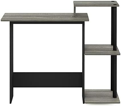 Furinno Efficient 29-Inch Grey Computer Desk with Side Shelves, Gaming Desk with 3 Open Shelves, Home Office Desk, for Home Office, Study Room, Dorm, Bedroom, Grey Oak/Black - Image 6