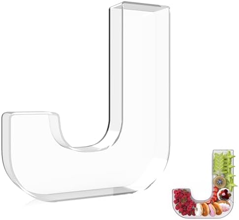 13.8" Extra Large Acrylic Letter Charcuterie Board Box, Reusable Fillable Letter Cake Candy Dish Display Serving Tray for Birthday Anniversary Party Decoration (J) by RUFHVTY