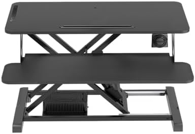 Rocelco 37.4" Electric Standing Desk Converter with Anti-Fatigue Floor Mat - AC USB Charger - Motorized Adjustable Sit Stand Up Computer Workstation Riser - Large Keyboard Tray - Black (R EDRB-MAFM) - Image 6