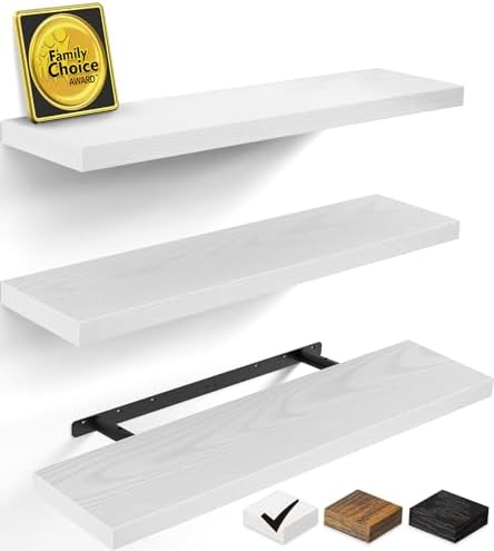 BAYKA White Floating Shelves 35.4in, Set of 3, Wall Mounted for Wall Decor by Bayka