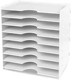 Paper Organizer Storage for Desk, 9 Tier Construction File Organizer Paper Sorter, Desktop Document Storage Holder for Home Office School, 14 1/8" x 10 1/4" x 15 3/8", White by Uzant