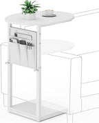Vagusicc C Shaped End Table, Adjustable Height Small Side Table for Couch and Recliner, 32" Tall Couch Side Table Slide Under Sofa Tray Desk with Storage Bag for Living Room and Bedroom, White by Vagusicc