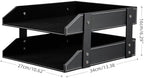 KINGFOM Letter Tray, Leather Paper Organizer Tray, Wooden Desk File Holder, Desktop File, Stackable Magazine Holder, Mail Sorter, Great for Home or Office - 2 Level Black - Image 3
