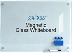 Glass Magnetic White Board, 36"x24" Dry Erase Board for Wall, Bulletin Whiteboard for School Classroom Office Homeschool by Gooderboard