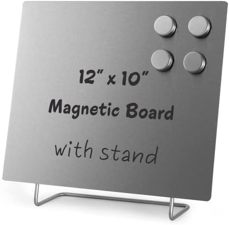 Large Magnetic Bulletin Board – Dry Erase Memo Board with Stand – Metal Easel for Magnet Display – 12x10 Inches + 4 Magnets by OutFormal