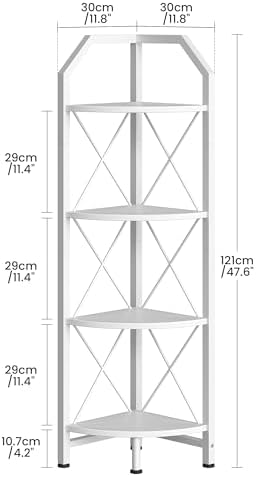 CHOEZON 4-Tier Corner Shelf, Industrial Corner Bookshelf, 47.6" Corner Storage Stand, Plant Stand Display Shelf, Corner Bookcase for Bedroom, Living Room, Home Office, White TCJ09WB - Image 2