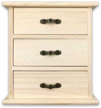 2-Pack Unfinished Solid Pine Wood Box with 3 Mini Drawers, Blank Natural Wooden Jewelry Organizer, Paintable and Carvable Storage Box for Arts, Crafts and DIY Projects by Unknown