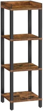 HOOBRO Small Bookcase, Industrial Style Bookshelf for Narrow Spaces, 4-Tier Square Book Shelf Stand, Wooden Storage Rack Display Shelf, Corner Shelf for Living Room, Rustic Brown and Black BF08CJ01 by HOOBRO