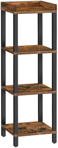 HOOBRO Small Bookcase, Industrial Style Bookshelf for Narrow Spaces, 4-Tier Square Book Shelf Stand, Wooden Storage Rack Display Shelf, Corner Shelf for Living Room, Rustic Brown and Black BF08CJ01 by HOOBRO