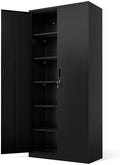 VINGLI Metal Garage Storage Cabinet with 2 Doors and 5 Adjustable Shelves, 71" Tall Steel Lockable File Cabinet, Locking Tool Cabinets for Home Office Garage Gym School (Black) by VINGLI