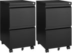 Letaya Mobile File Cabinet with Lock,2 Drawer Under Desk Metal Rolling Filing Cabinets for Home Office Organizer Letters/Legal/A4(Fully Assembled-Black) (Pack of 2) by LetayaMetalCabinets