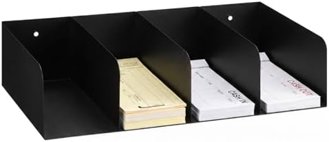 Gisafai Metal Check Sorter Organizer, Black Iron Document Holder, Wall Mountable, Heavy Duty Countertop Receipt Storage Rack for Bank, Office, Retail, Restaurant (16 x 8 x 3.75 Inch) by Gisafai