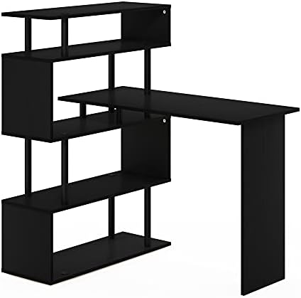 Furinno Classic Desk, 40" Wide L-Shape Gaming Desk, Computer Desk, Writing Desk with 5-Tier S-Shaped Side Shelves for Home Office, Study Room, Dorm, Bedroom, Americano - Image 5