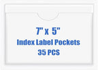 Origin-Joy 35 PCS Self Adhesive Index Card Pockets with Top Open, Clear Plastic Label Holder for Cards of Note, Library and Business, Adhesive Label Pockets & Card Holder (7 x 5 inch) by Origin-Joy