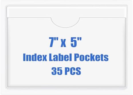 Origin-Joy 35 PCS Self Adhesive Index Card Pockets with Top Open, Clear Plastic Label Holder for Cards of Note, Library and Business, Adhesive Label Pockets & Card Holder (7 x 5 inch) by Origin-Joy
