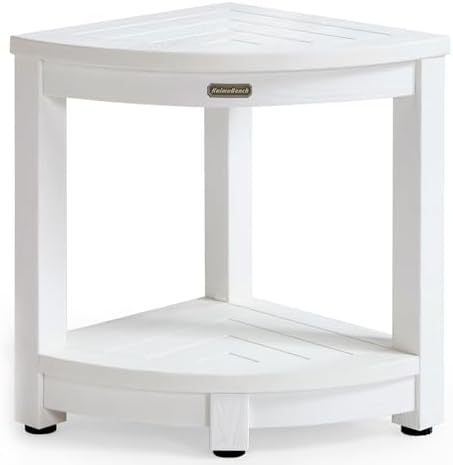 KaimuBench Corner Shower Stool for Inside Shower Waterproof, Poly Lumber Bathroom Shower Corner Bench Seat, Plastic Shower Chair Seat, Shower Shaving Foot Rest with Adjustable Feet, Non-Slip, White by KaimuBench