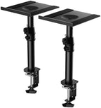 suptek Tall Clamp-on Speaker Stands Desk Mount, Height Adjustment, Tilt, Swivel, 9.6 x 8.8 Trays, Universal Audio Holders for Computer and Bookshelf Speakers, Elevated Sound, 2 Pack, Black, SDM001H by suptek