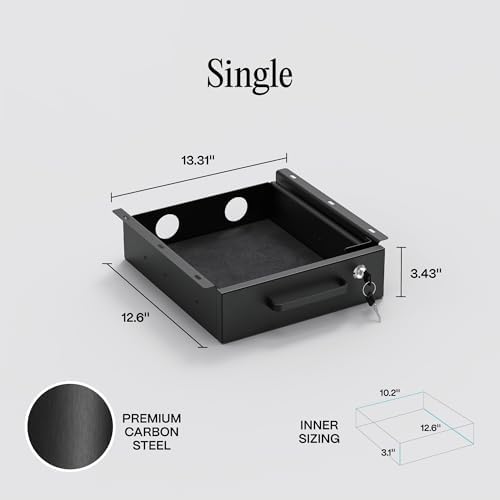 Under Desk Drawer Slide-Out – Lockable Metal Storage Drawer with Cable Management for Office & Home (Single, Non-Bracketed) - Image 2