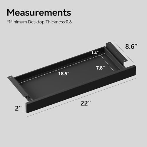 Under Desk Storage Drawer, Slim Sliding Tray Organizer (Black) - Image 2
