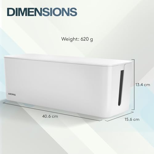 ACROPAQ Cable tidy box - Keep your cable tidy, Large (41 x 13 x 16 cm), Waterproof, Non-slip - Cable management box, Cable box, Extension lead cover box, Cable box tidy - White/Large - Image 6