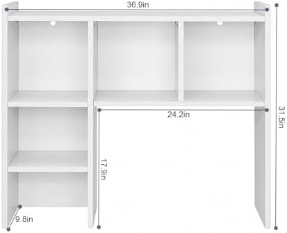 White Desk Hutch Dorm, Desktop Bookshelf with 5 Shelves - Image 3