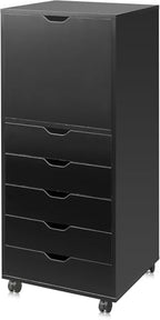 DEVAISE 5 Drawer Cabinet with 1 Door, Mobile Office File Cabinet, Black by DEVAISE