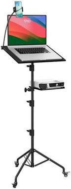 Projector Stand Tripod Laptop Tripod with Wheels & Adjustable Height Portable Podium Stand with Phone Holder Projector Holder for Home, Office, School & DJ Matte Black - Image 2