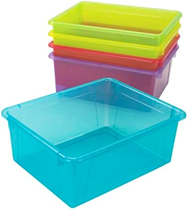 Storex Letter Size Deep Storage Tray – Organizer Bin with Non-Snap Lid for Classroom, Office and Home, Assorted Tints, 5-Pack (62550B05C) - Image 2