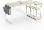TIQLAB Small Computer Desk with Power Outlets, 40 Inch L Shaped Desk with Reversible Shelves, Gaming Desk Corner Desk Study Writing Table for Home Office Bedroom Living Room, Beige - Image 3