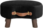 LUE BONA Small Curved Foot Stool with Handle, Black Velvet Footstool and Ottomans, Modern Foot Rest with Wooden Legs, Step Stool with Padded Seat for Couch, Living Room - Image 2