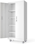 VINGLI Rolling Metal Storage Cabinet with Adjustable Shelves, 71'' Tall Garage Storage Cabinet with Wheels, Locking Tool Cabinets for Home Office Garage Gym School (White) by VINGLI