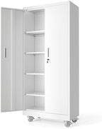 VINGLI Rolling Metal Storage Cabinet with Adjustable Shelves, 71'' Tall Garage Storage Cabinet with Wheels, Locking Tool Cabinets for Home Office Garage Gym School (White) by VINGLI