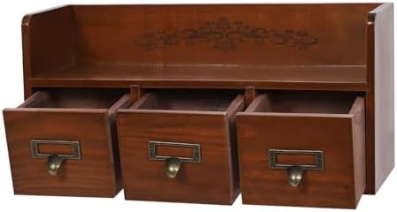 Vintage Wooden Desktop Cabinet, 3-Drawer Wood Desk Organizer, Desktop Drawer Tabletop Storage Organization Box with Label Slot - Image 7