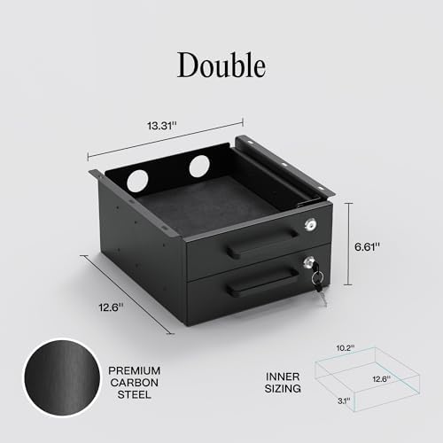 Under Desk Drawer Slide-Out – Lockable Metal Storage Drawers with Cable Management for Office & Home (Double, Non-Bracketed) - Image 2