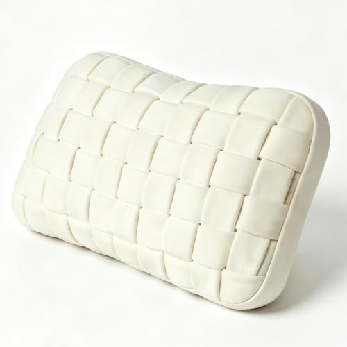 Lumbar Pillow Decorative Throw Pillow, Soft Velvet with Sponge-Filled 3D Woven Strips, Hand-Woven & High-Density Polyester Fiberfill Core, for Couch Bed Accent Chair Home Office(Warm Cream) by Unknown