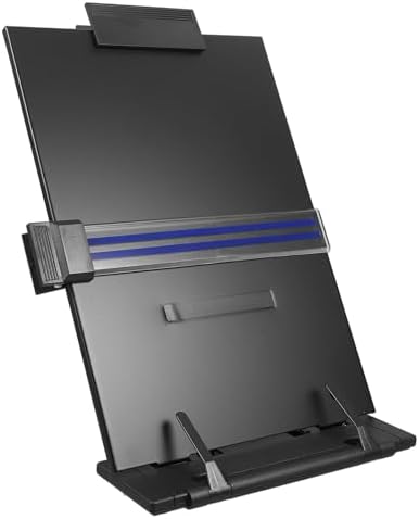 NUOBESTY Adjustable Reading Stand and Document Holder Desktop Bookstand with Clip for Typing and Office Use, Black Plastic Paper Holder for Books and Recipes, Foldable Copy Stand by NUOBESTY