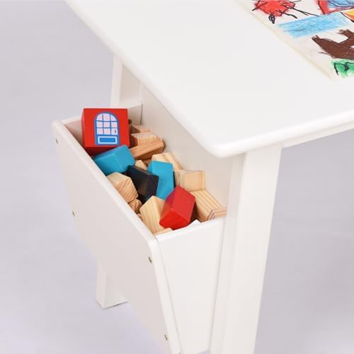 Kids Solid Wood Table & 2 Chairs Set with Dual Side Storage Cubbies - Image 4