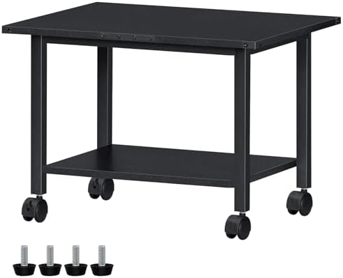 Lerliuo Under Desk Printer Stand, 2-Tier Industrial Mobile Printer Table with Storage Shelf and Steel Frame, Rolling Printer Cart Holder with Lockable Wheels for Home, Office (Black) by Lerliuo